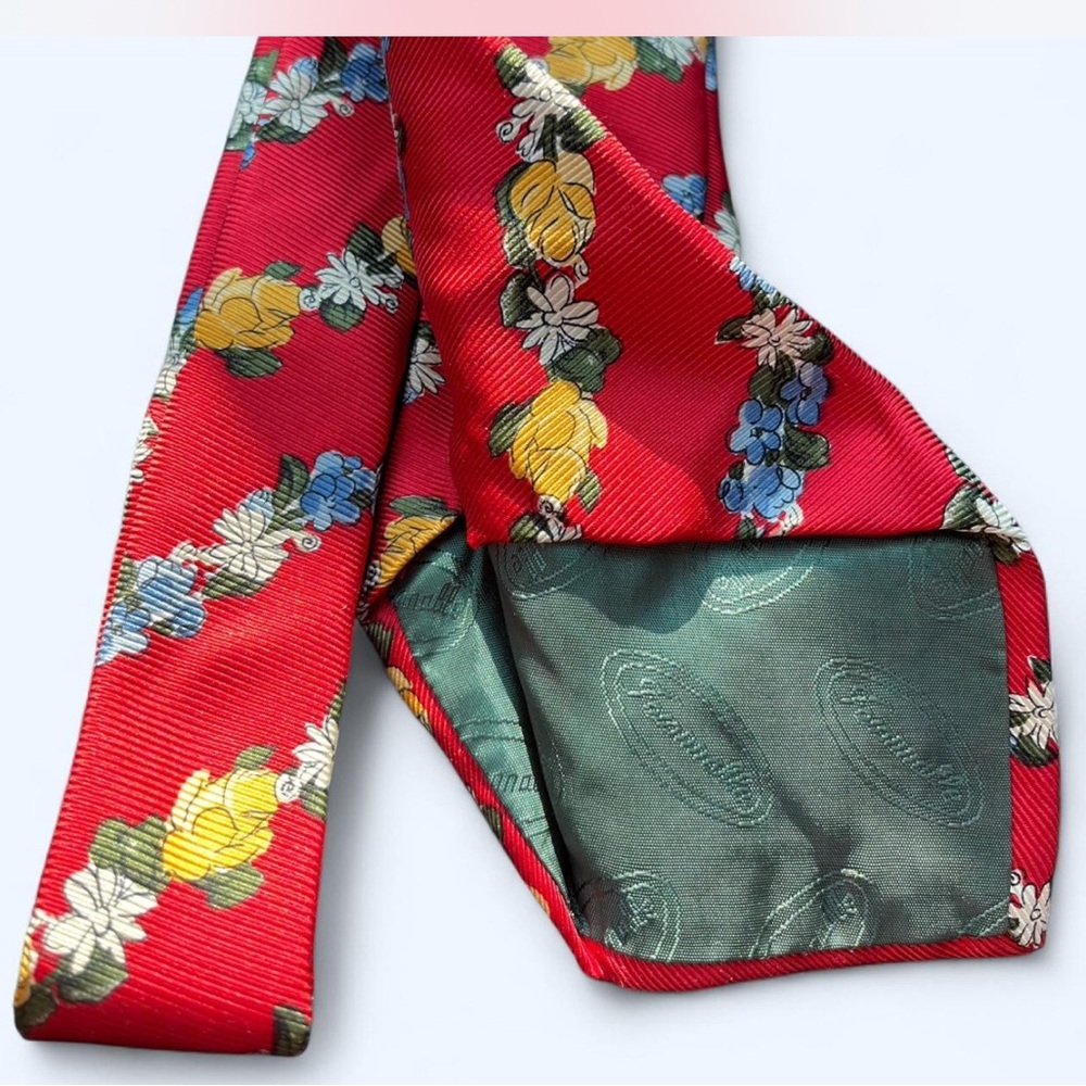 Faconnable Red Silk Floral Tie